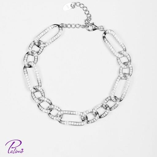 دستبند نقره فیگارو کد B2098 با روکش طلای سفید
